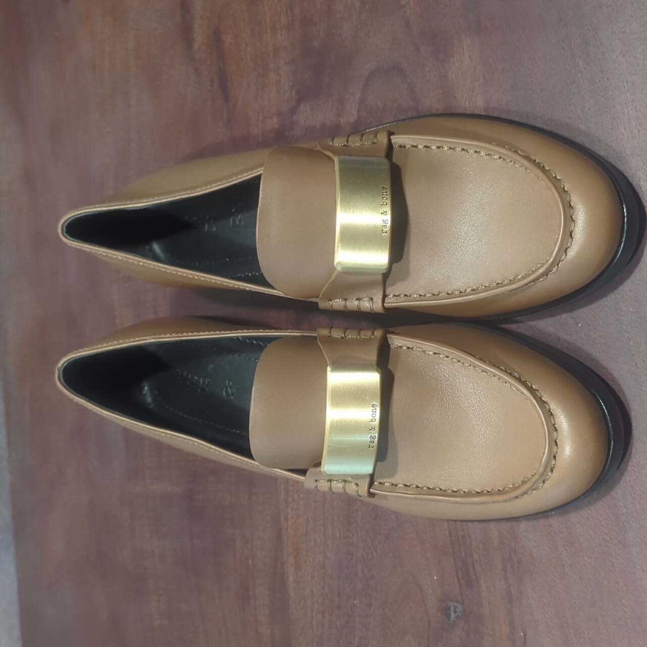 Nwot Rag & Bone Icons Carter Brown Leather Block Heel Loafers Women’s Size 38.5